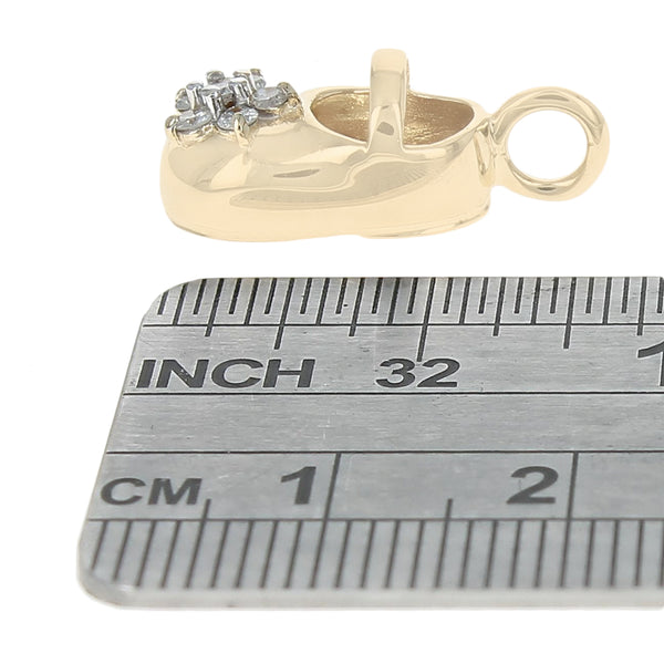 Diamond Flower Baby Shoe Pendant in Yellow Gold