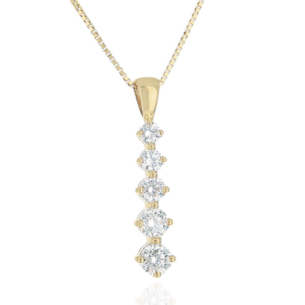 Five Stone Diamond Graduated Drop Pendant in Yellow Gold