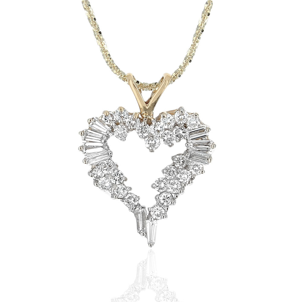 Diamond Open Heart Pendant in White and Yellow Gold