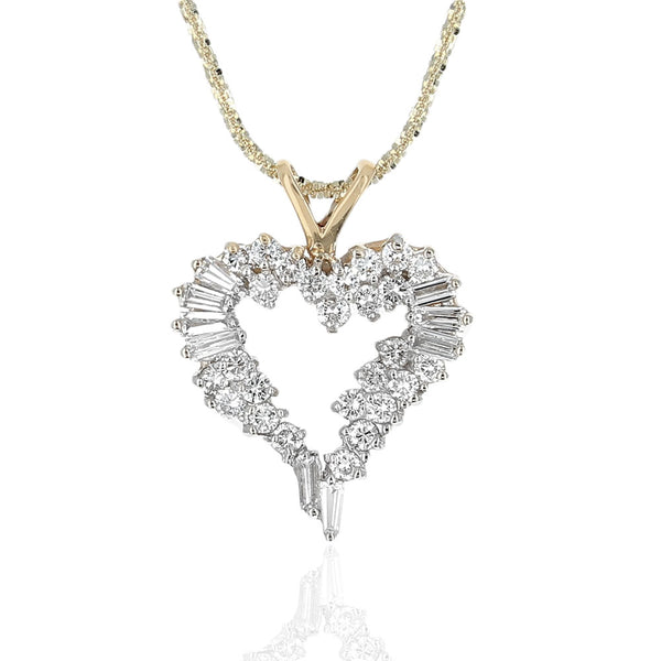 Diamond Open Heart Pendant in White and Yellow Gold