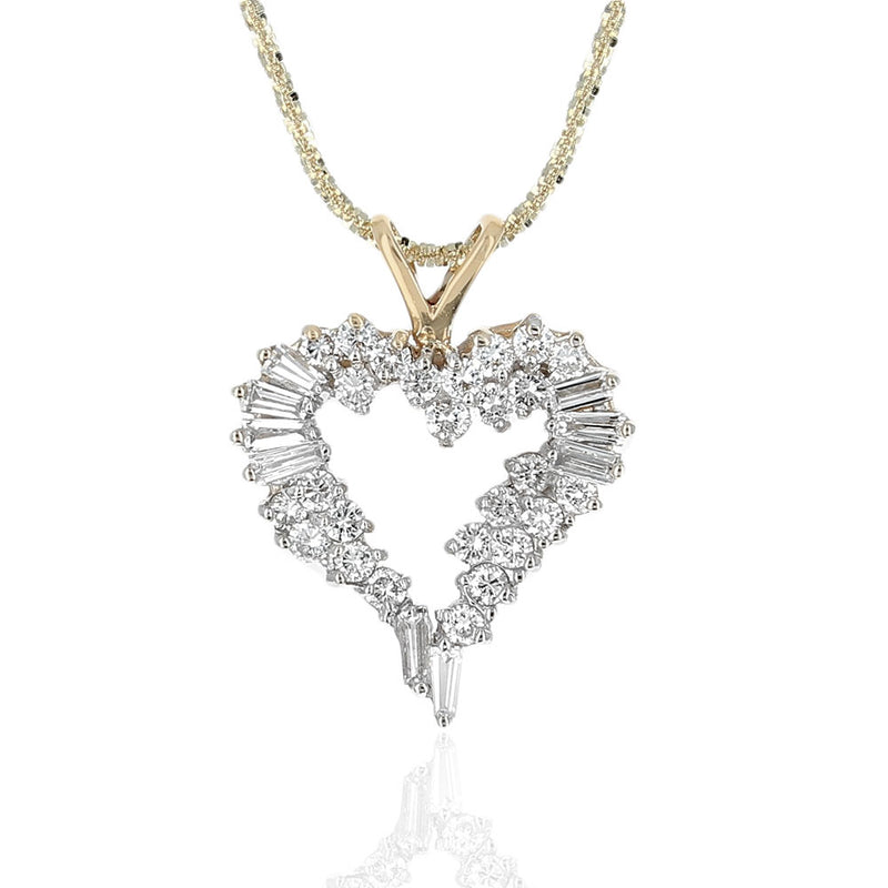 Diamond Open Heart Pendant in White and Yellow Gold