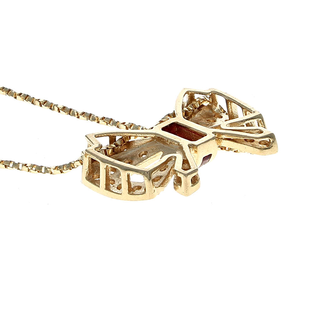 Diamond and Ruby Cut Out Ribbon Bow Pendant