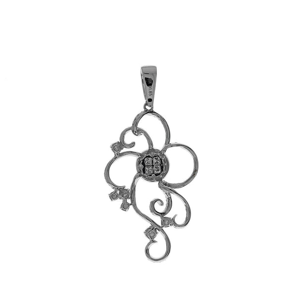 Princess and Round Cut Diamond Pave Open Scroll Motif Pendant