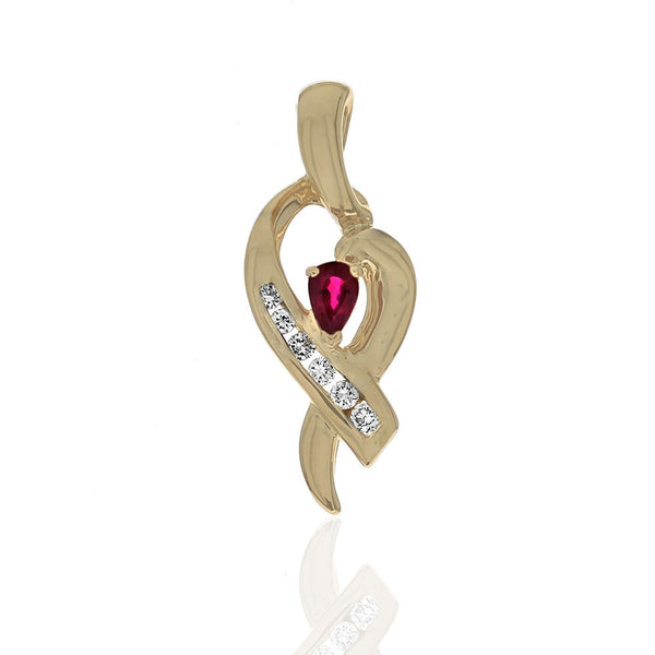 Ruby and Diamond Crossover Heart Pendant
