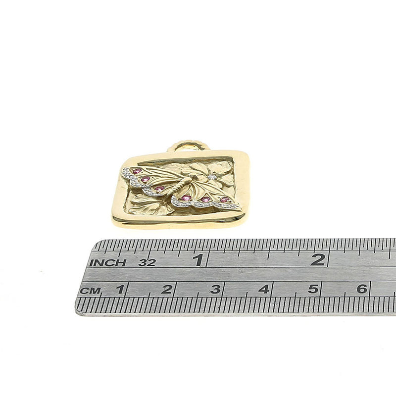 Synthetic Ruby and Diamond Butterfly Floral Pendant