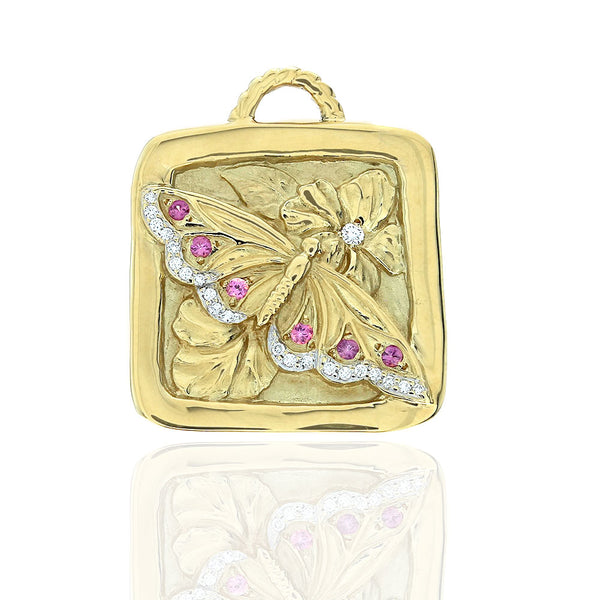 Synthetic Ruby and Diamond Butterfly Floral Pendant