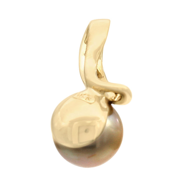 Golden South Sea Pearl and Diamond Swirl Pendant in Yellow Gold