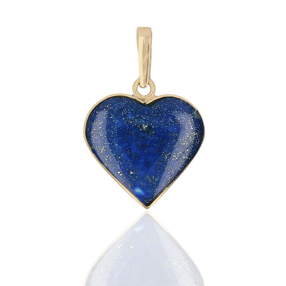 Reversible Lapis and Malachite Heart Pendant in Yellow Gold