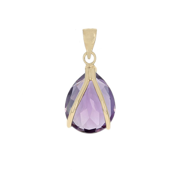 Amethyst Solitaire Drop Pendant in Yellow Gold
