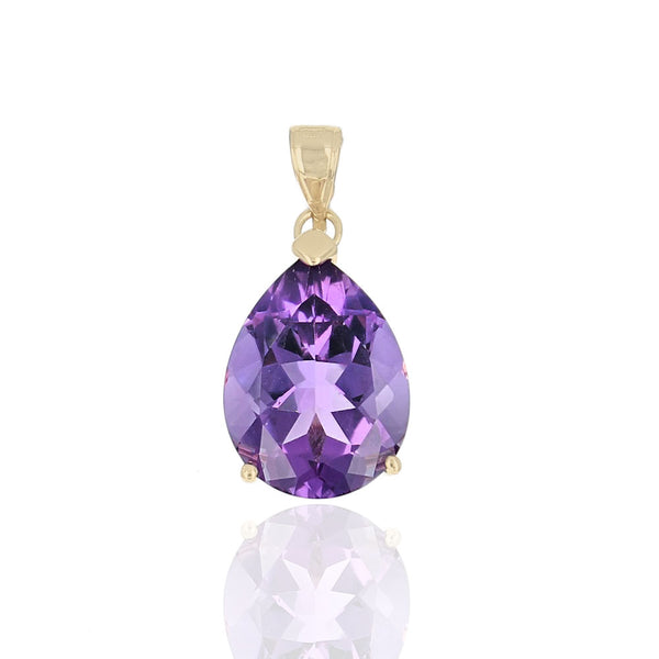 Amethyst Solitaire Drop Pendant in Yellow Gold