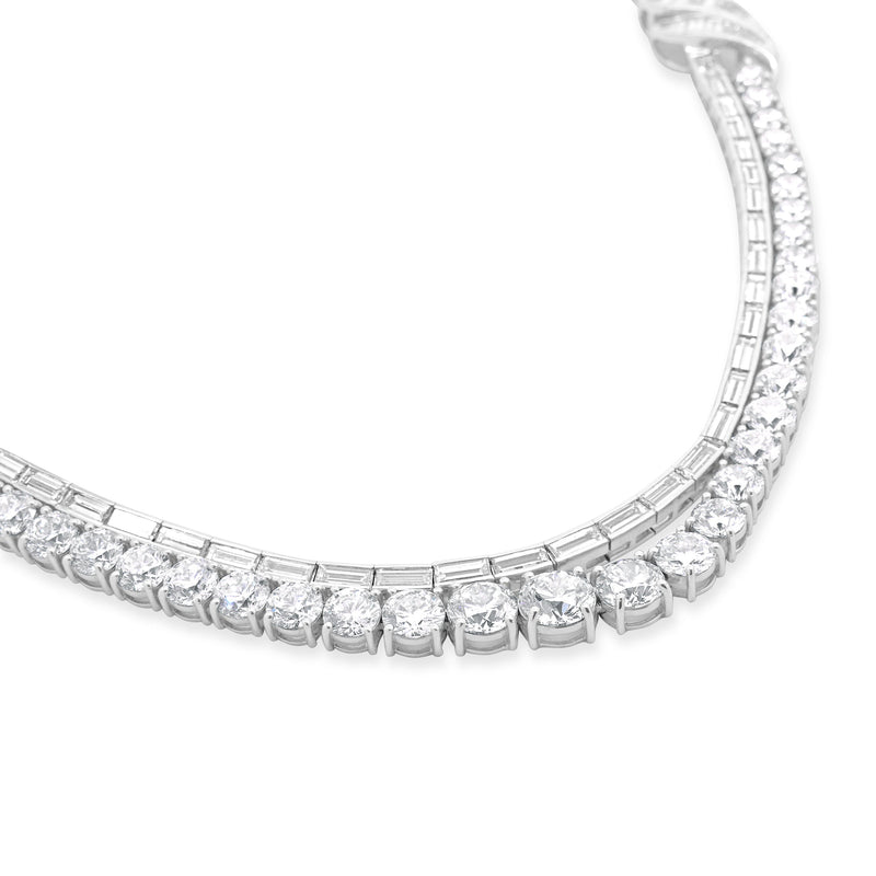 18 Karat White Gold Ornate Round and Emerald Cut Double Row Diamond Necklace