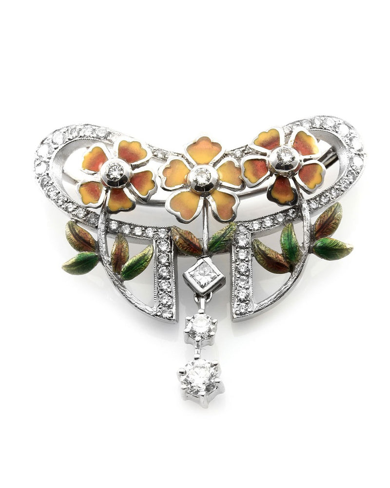 Nouveau 1910 Artic Collection Enamel & Diamond Pin/ Pendant in 18K White Gold