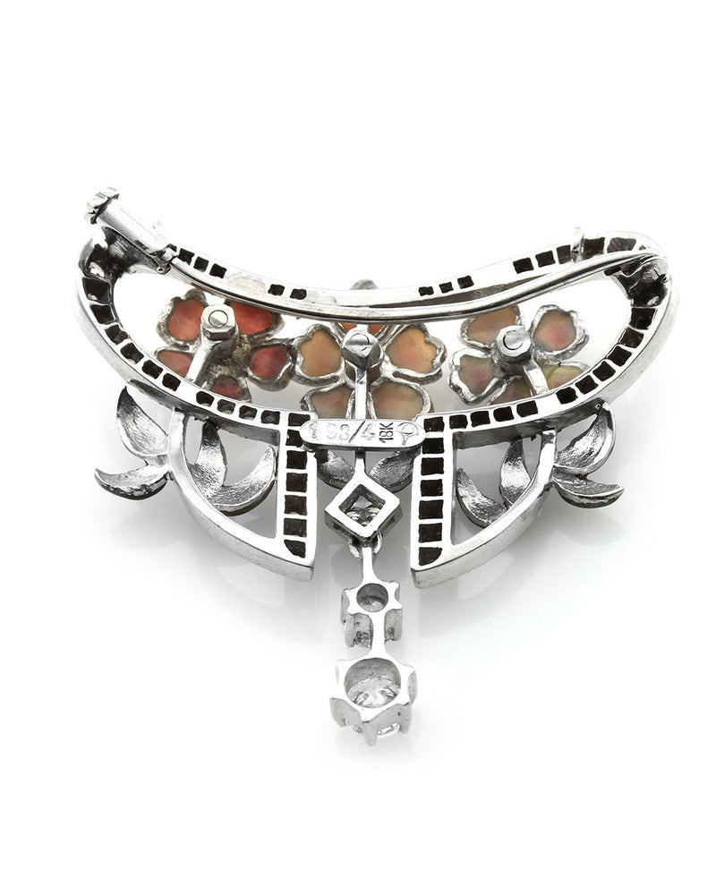 Nouveau 1910 Artic Collection Enamel & Diamond Pin/ Pendant in 18K White Gold