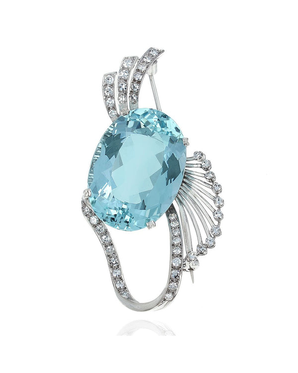 Aquamarine and Diamond Fashion Brooch in White Gold