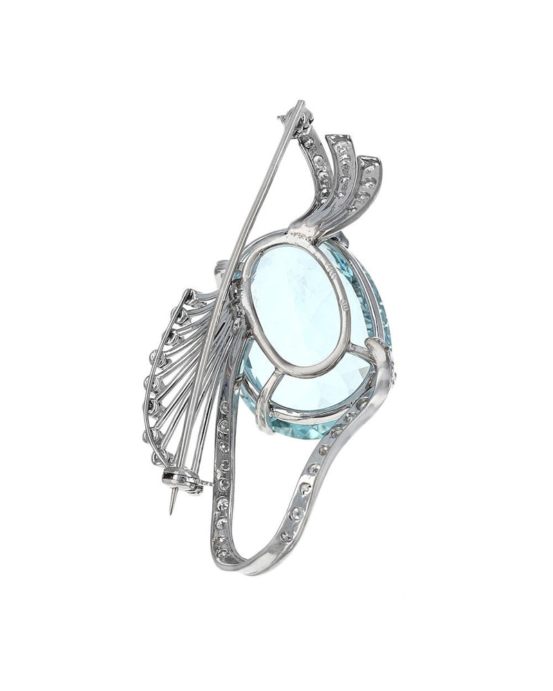 Aquamarine and Diamond Fashion Brooch in White Gold