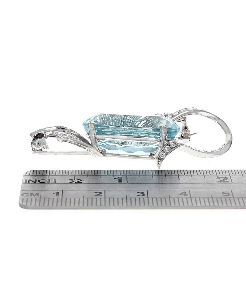 Aquamarine and Diamond Fashion Brooch in White Gold