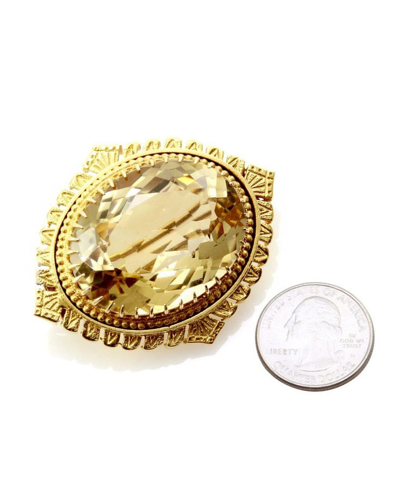 Mid-Victorian Fancy Cut Oval Citrine Brooch 10K Yellow Gold