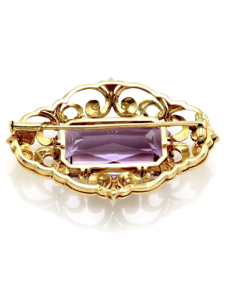 Vintage Amethyst Open Frame Brooch in 18K Yellow Gold