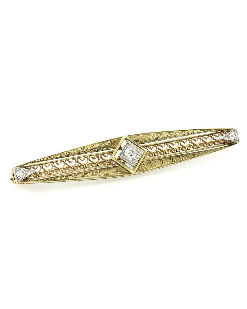 Vintage Diamond Bar Pin/ Brooch 14K Gold