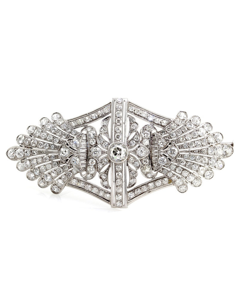 Art Deco Pave Diamond Brooch in Platinum