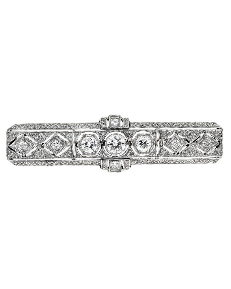 Vintage European Diamond Filigree Bar Pin