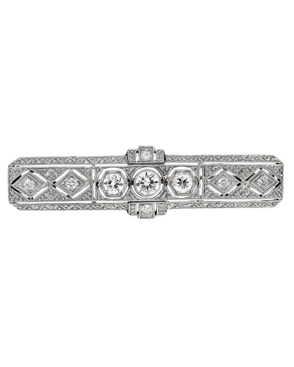 Vintage European Diamond Filigree Bar Pin