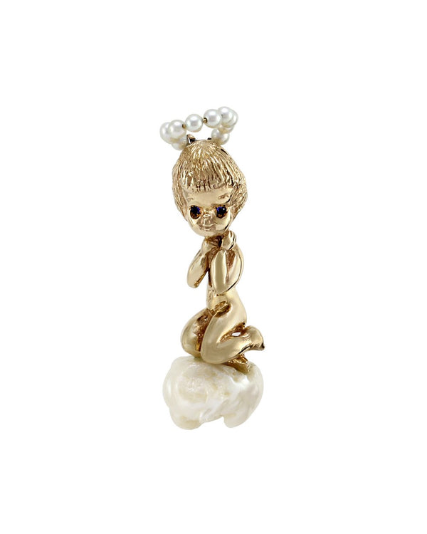 Ruser Freshwater Pearl and Sapphire Cherub on Cloud Pin