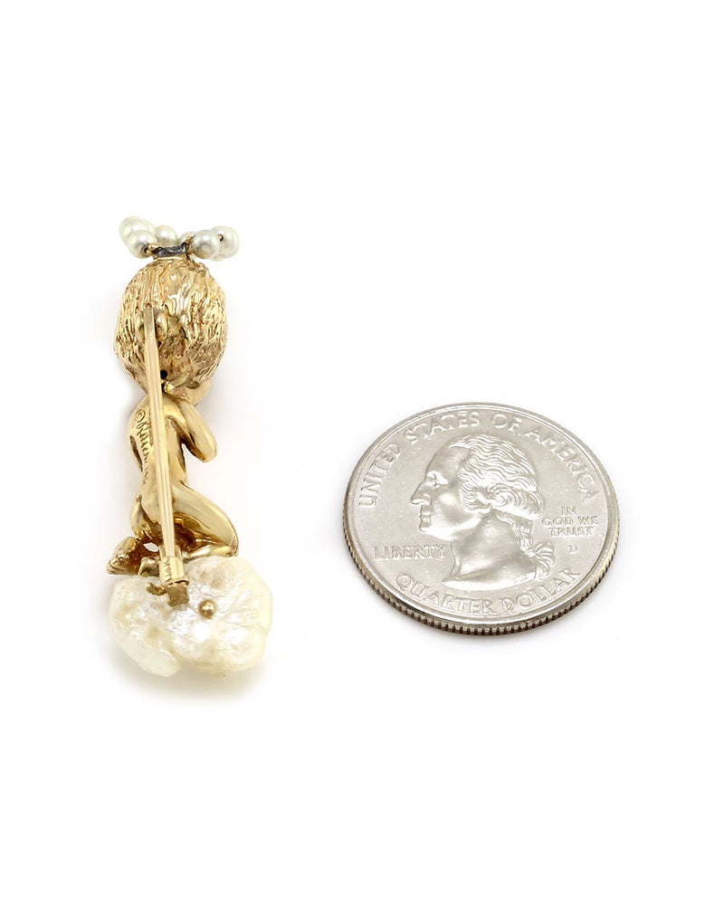 Ruser Freshwater Pearl and Sapphire Cherub on Cloud Pin