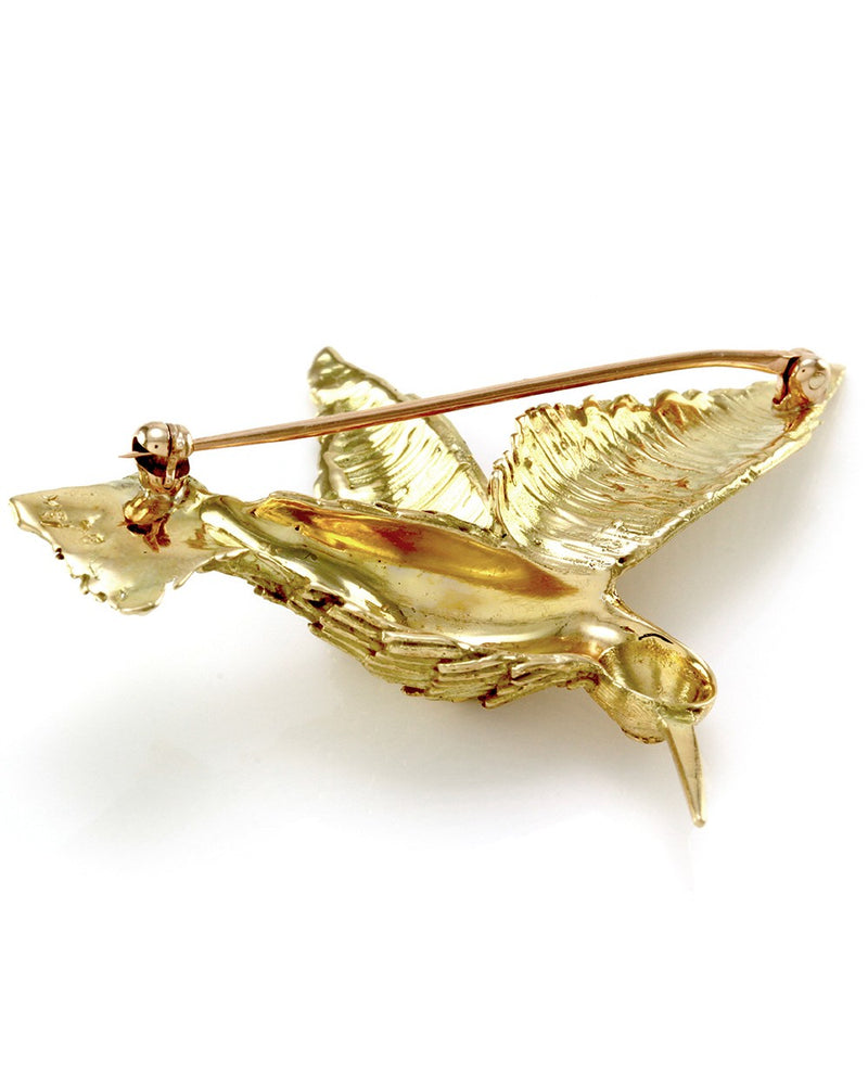 Vintage Hummingbird Brooch with Diamond Accent in 18K Yellow Gold