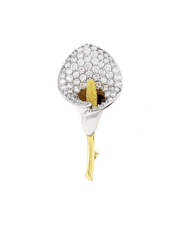 Pave Diamond Calla Lily Platinum and Gold Brooch