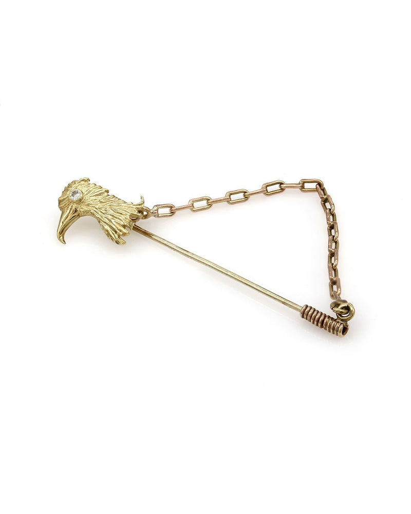 Textured Eagle Head Stick Pin with Diamond Eye in Yellow Gold