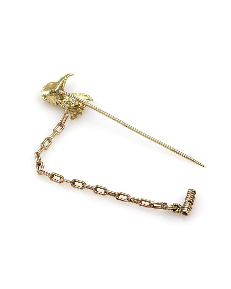 Textured Eagle Head Stick Pin with Diamond Eye in Yellow Gold