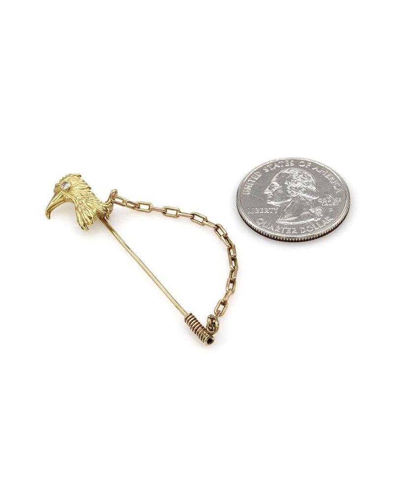 Textured Eagle Head Stick Pin with Diamond Eye in Yellow Gold