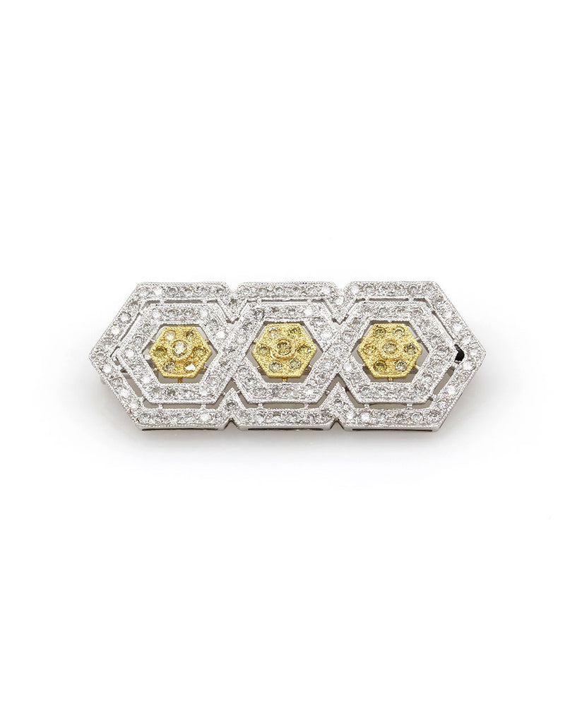 White and Yellow Diamond Brooch in Gold