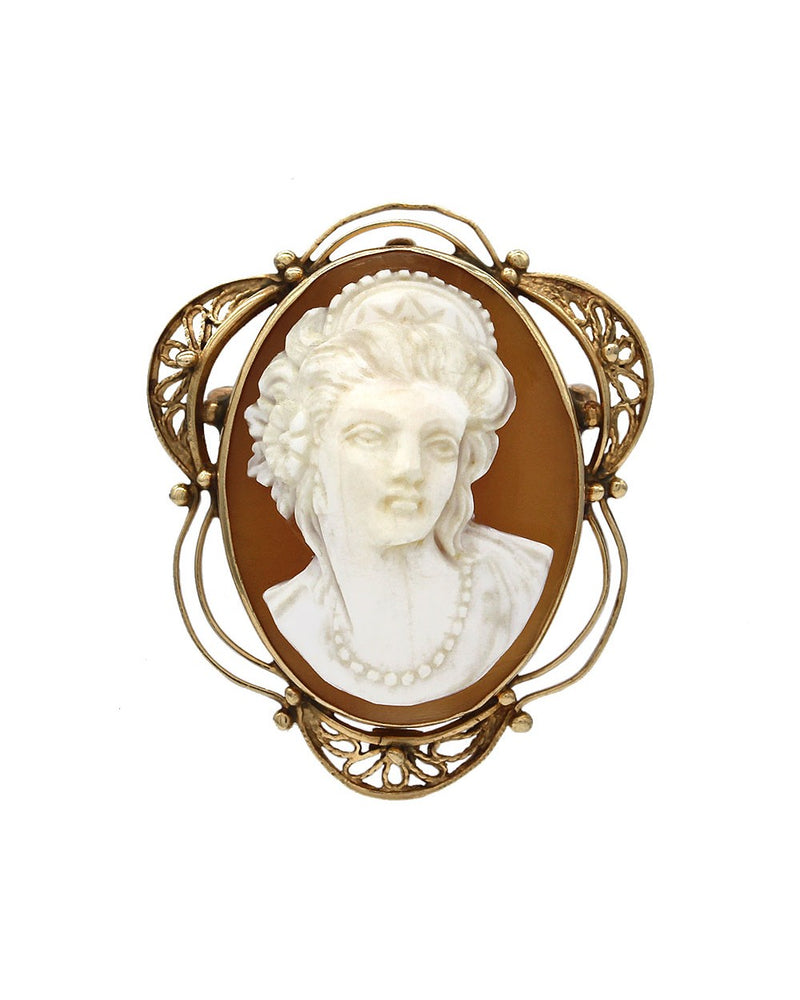 Womans Portrait Oval Cameo Brooch Pendant in Gold