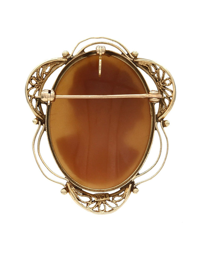 Womans Portrait Oval Cameo Brooch Pendant in Gold