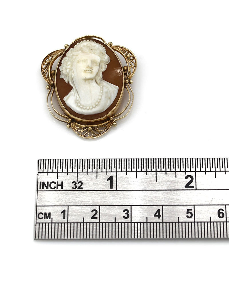 Womans Portrait Oval Cameo Brooch Pendant in Gold