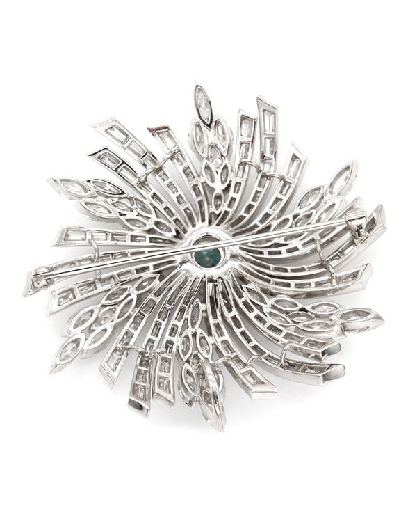 Diamond and Blue Zircon Brooch Pin in Platinum