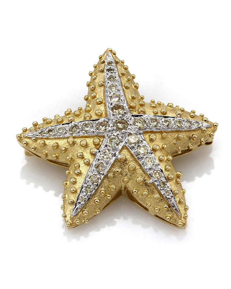 Diamond Starfish Brooch Pin in Gold