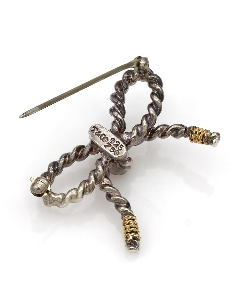 Rope Bow Brooch in Sterling Silver w/ 18K Yellow Gold Accents