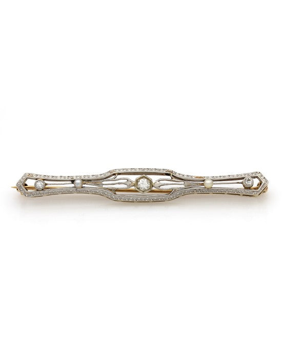 Diamond and Seed Pearl Bar Pin