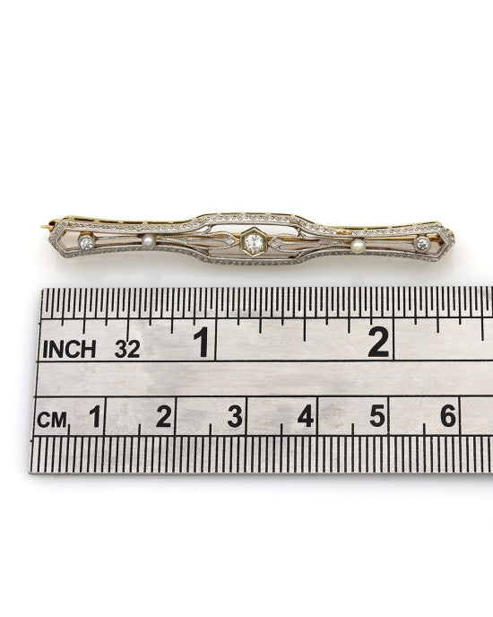 Diamond and Seed Pearl Bar Pin