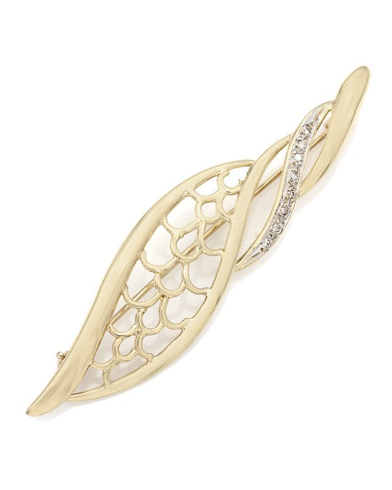 Wave Pin Brooch with Diamond Accent in Gold