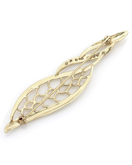 Wave Pin Brooch with Diamond Accent in Gold