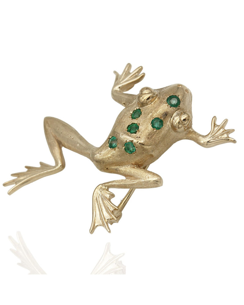 Frog Brooch with Emerald Accents