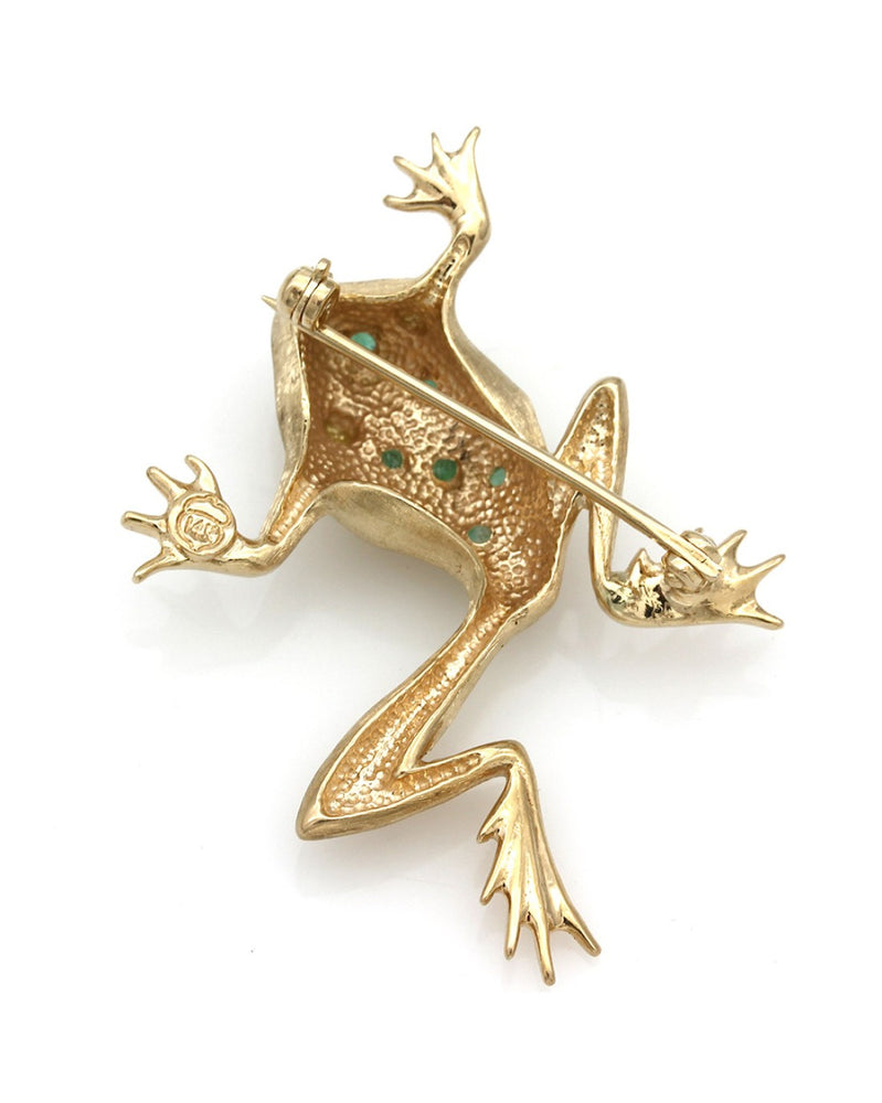 Frog Brooch with Emerald Accents