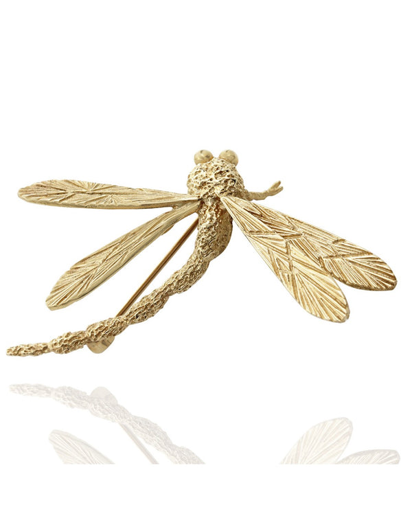 Textured Dragon Fly Brooch in Gold