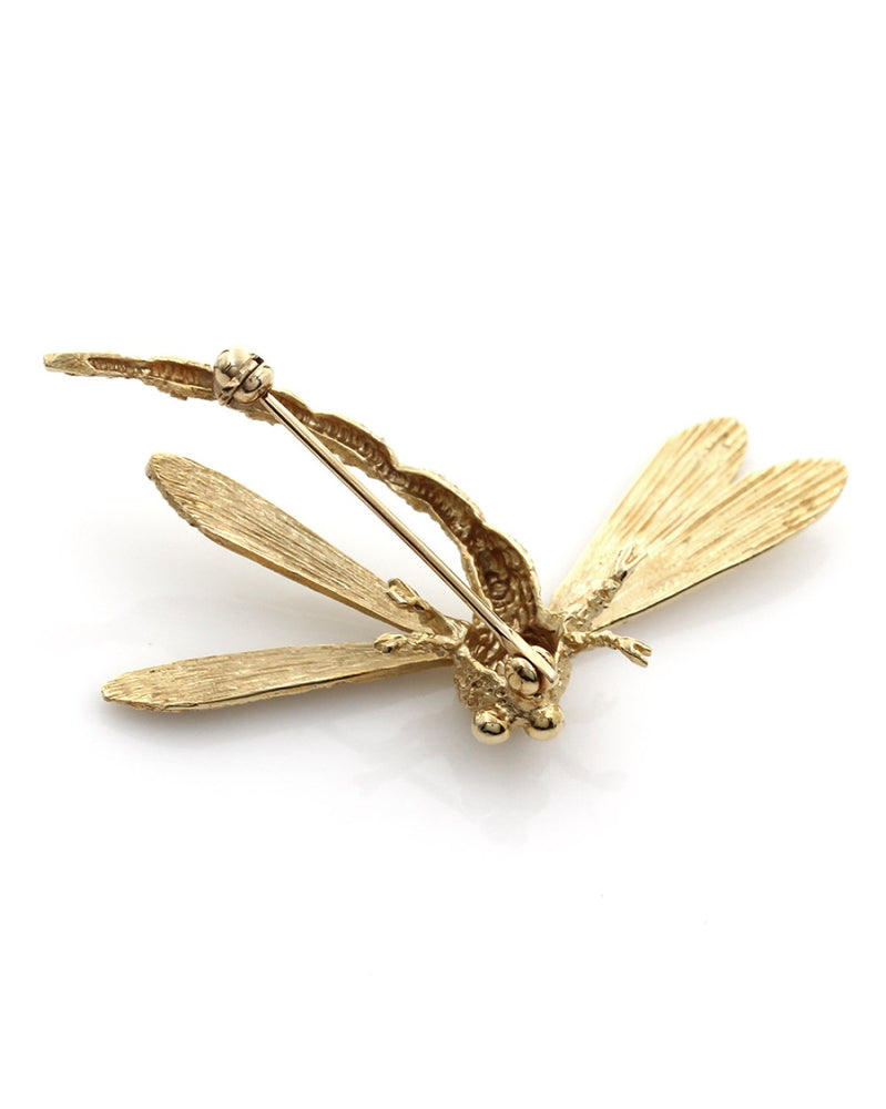 Textured Dragon Fly Brooch in Gold