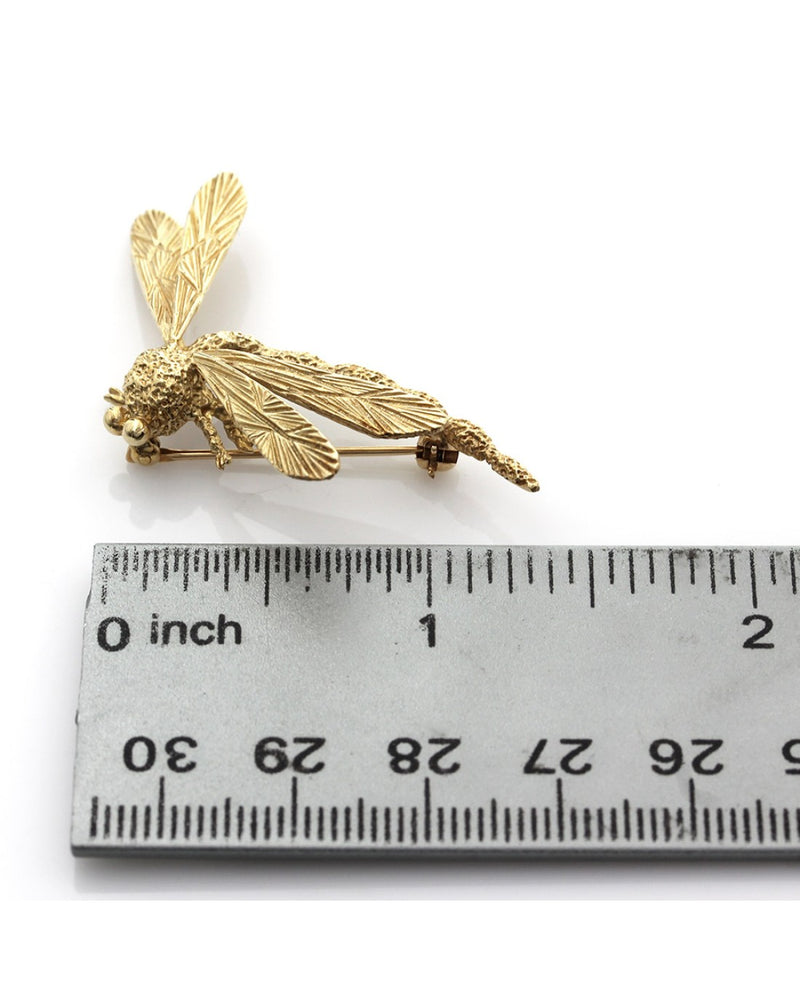 Textured Dragon Fly Brooch in Gold