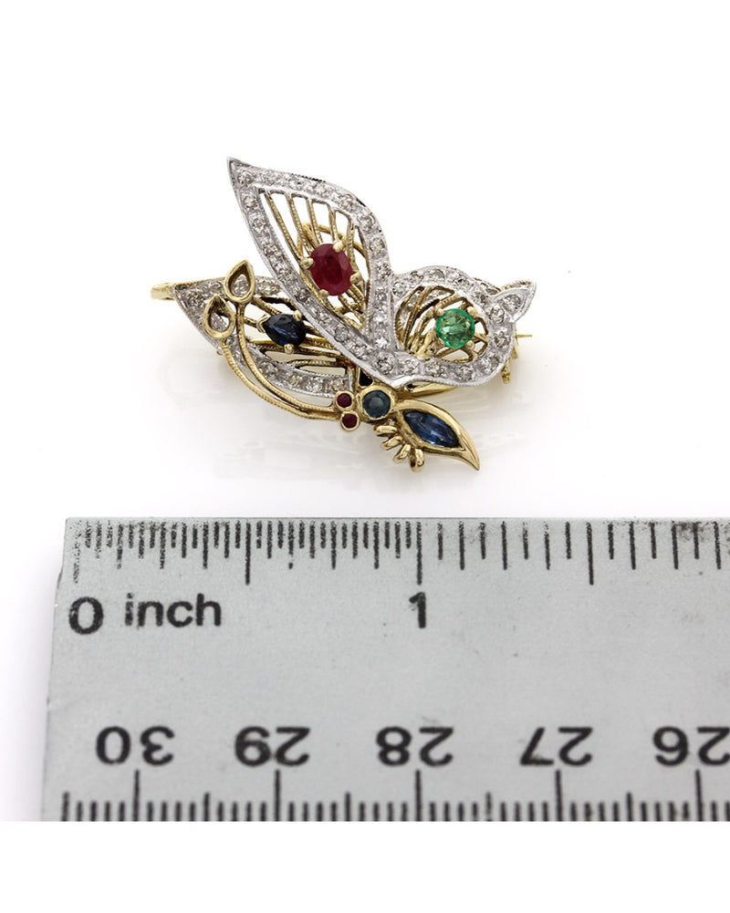 Diamond, Sapphire, Ruby and Emerald Butterfly Pin